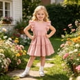 thumbnail image 4 of FhsagQ Girls Tiered Party Dress with Ruffle Sleeves and Pleated Design for Summer (Pink Size 2-3 Years), 4 of 7