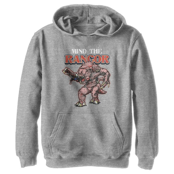 Boy's Star Wars Mind The Rancor Portrait  Pull Over Hoodie Athletic Heather X Large