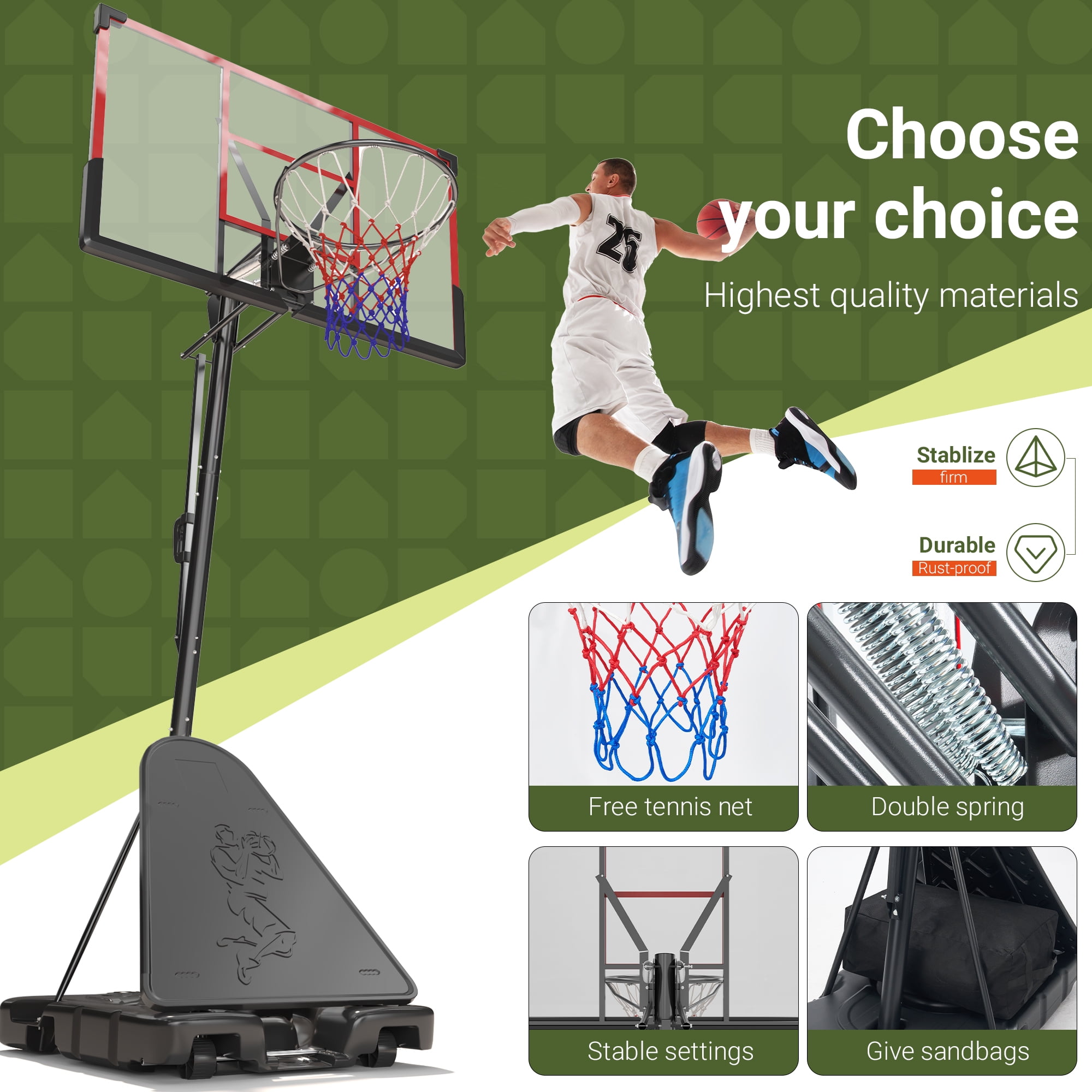 MUCHANT Portable Basketball Hoop, 4.4-10FT Adjustable Kids Basketball Goal System with 45’’PC Shatterproof Backboard for Outdoor Indoor