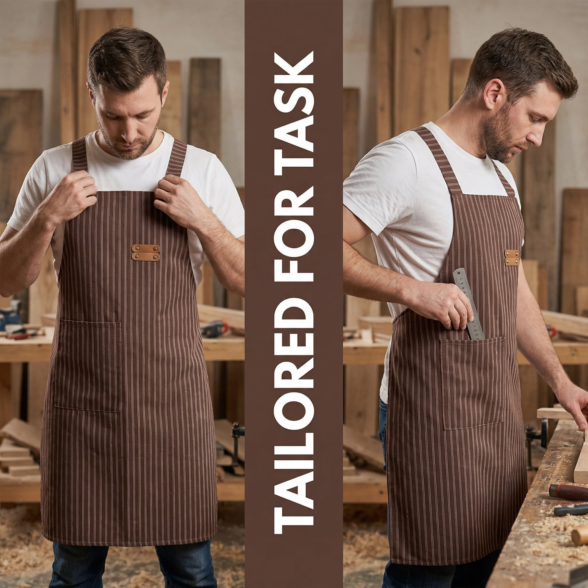 Unique Bargains Durable Polyester Kitchen Apron with Pockets for Cooking 26.4x30.7in Brown