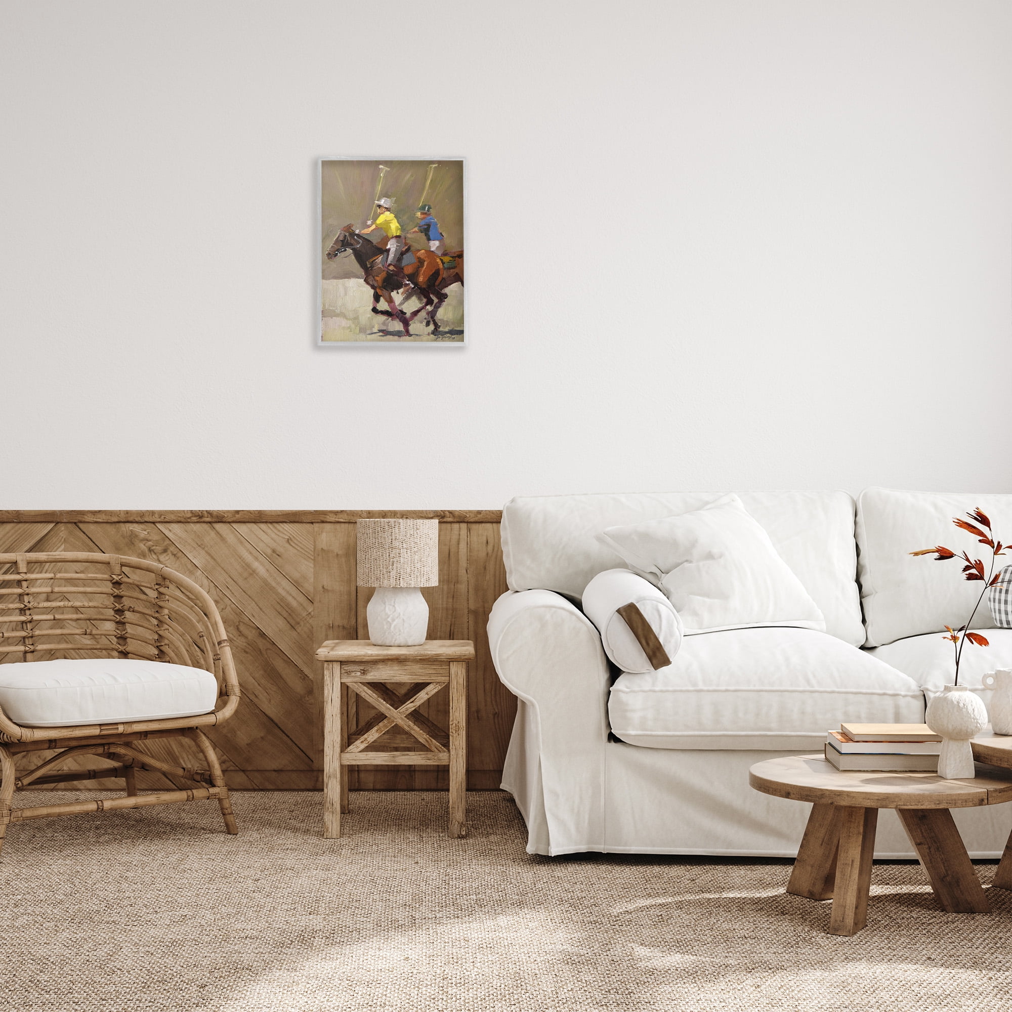 Stupell Industries Galloping Polo Players Animals & Insects Painting Gray Framed Art Print Wall Art, 16 x 20