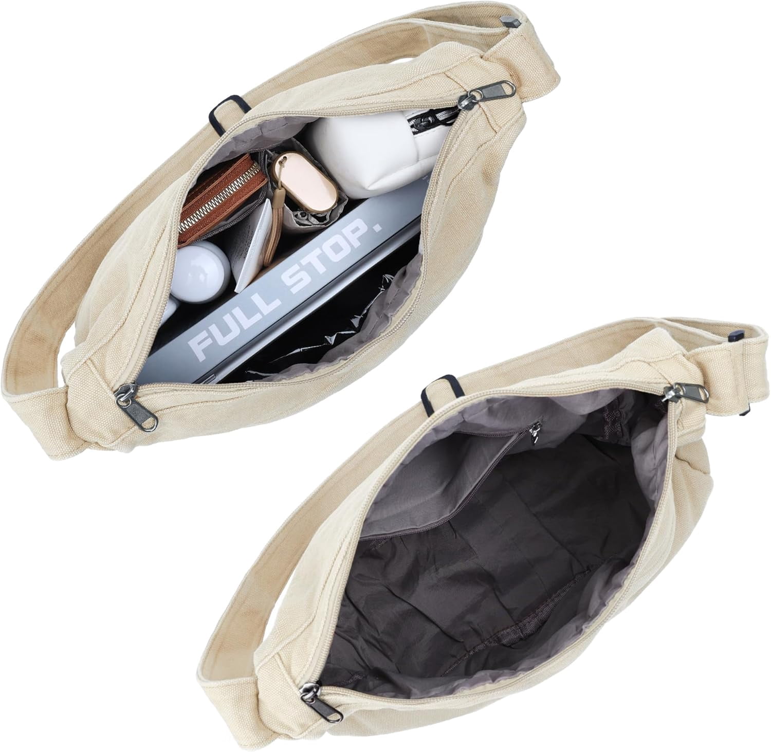 Canvas Messenger Bag Large Hobo Crossbody Bag with Zipper Casual Shoulder Tote Handbag for Women and Men