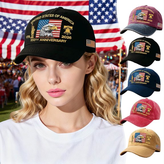 JLFNYA 250 Anniversary USA Hat, 250th Anniversary Hat Made in USA, 250th Anniversary Cap, Adjustable Washed Patriotic Baseball Cap, Celebrate 250 Years of American Freedom, Gifts for Men Women
