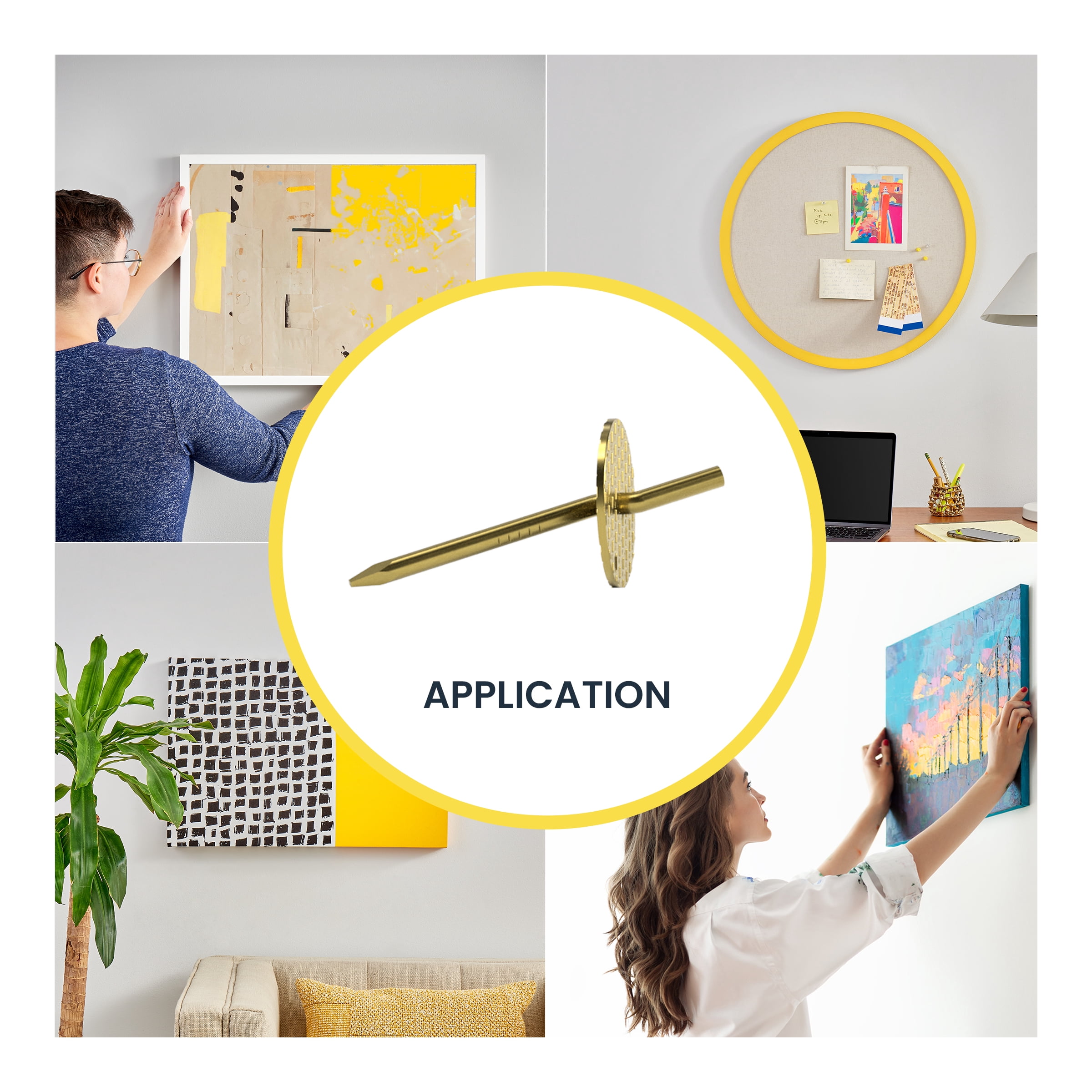 (3 pack) Ook One-Step Picture Hanger, Push Pin, 40 lbs, Steel, Brass, Gold, 4 pack