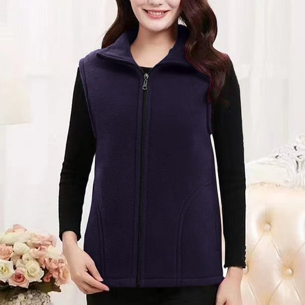 Blusa informal sin mangas y sin capucha para mujer, de poliéster, cómoda, lisa, con cuello en V, para invierno