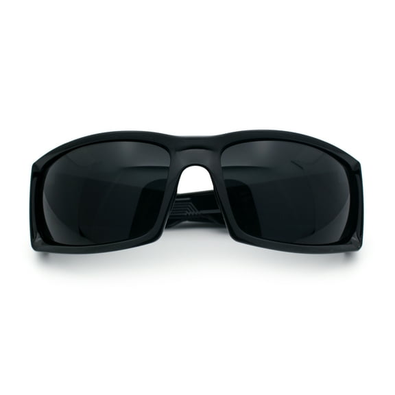 Mens 90s Wrap Around Sport Thick Plastic Classic Squared Sunglasses Shiny Black - Black