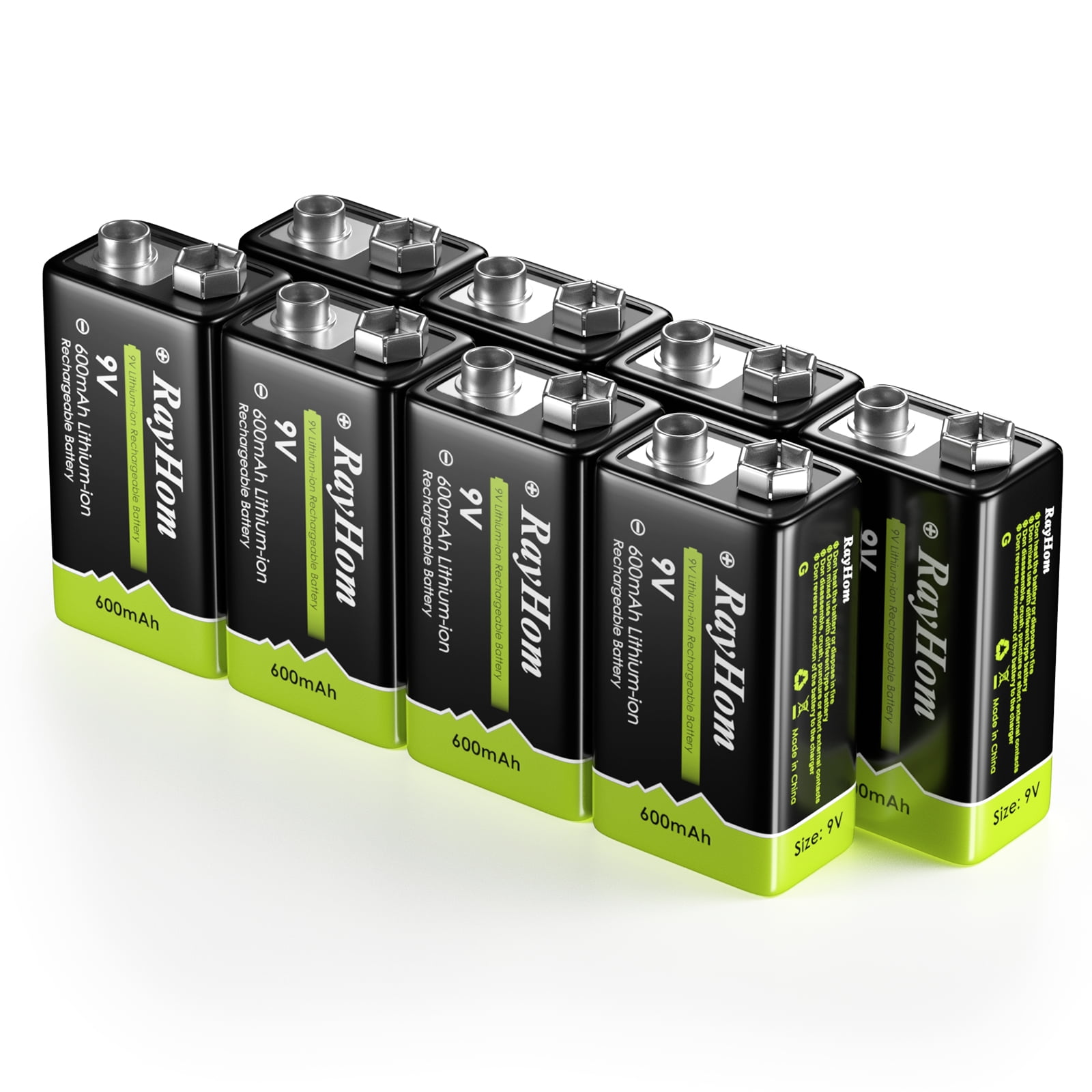 RayHom Rechargeable 9V Batteries (8 Pack), 9 Volt Lithium-Ion Batteries
