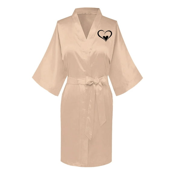 TIMIFIS Valentine's Day Gift Women's Short Silky Robes Bridesmaid Bride Party Satin Robes Sleepwear Plus Size Wedding Bridal Party Loungewear Dressing Gowns with 3/4 Sleeve - Flash