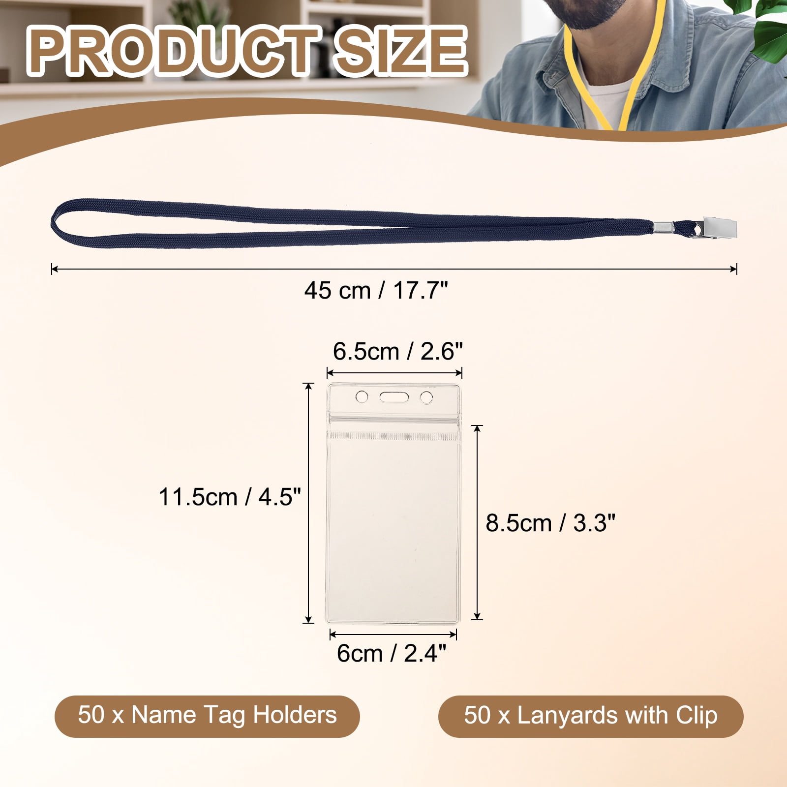 Uxcell 50 Set Name Tag Holders with Lanyard, Plastic Waterproof Badge Holder with Alligator Clip Lanyards for ID Badges Office Teacher Events Meetings, Navy(3x2 Inch)