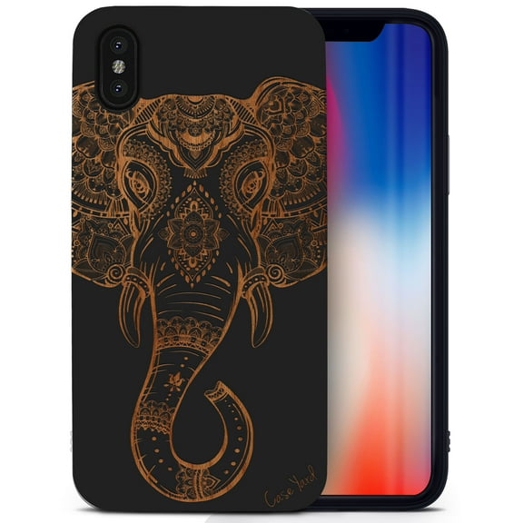 Case Yard Wooden Case for iPhone-XS-Max Soft TPU Silicone cover Slim Fit Shockproof Wood Protective Phone Cover for Girls Boys Men and Women Supports Wireless Charging Royal Elephant Head Design