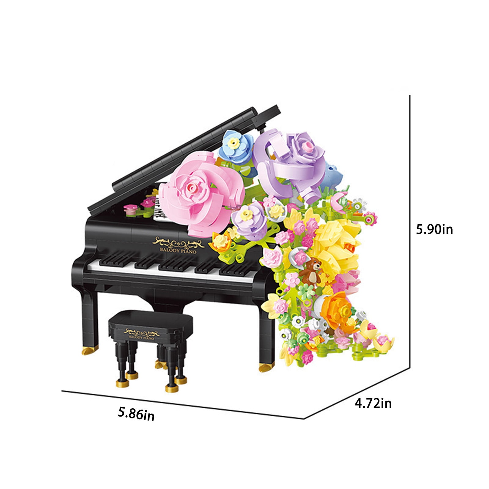 Bwiyojiz Living Room Decor Accessories Piano Flower Bouquet Building Decoration Set Artificial Flowers with Roses Campanula Home Decoratiion Valentines Day Gifts for Her Him Table Art, Multicolor