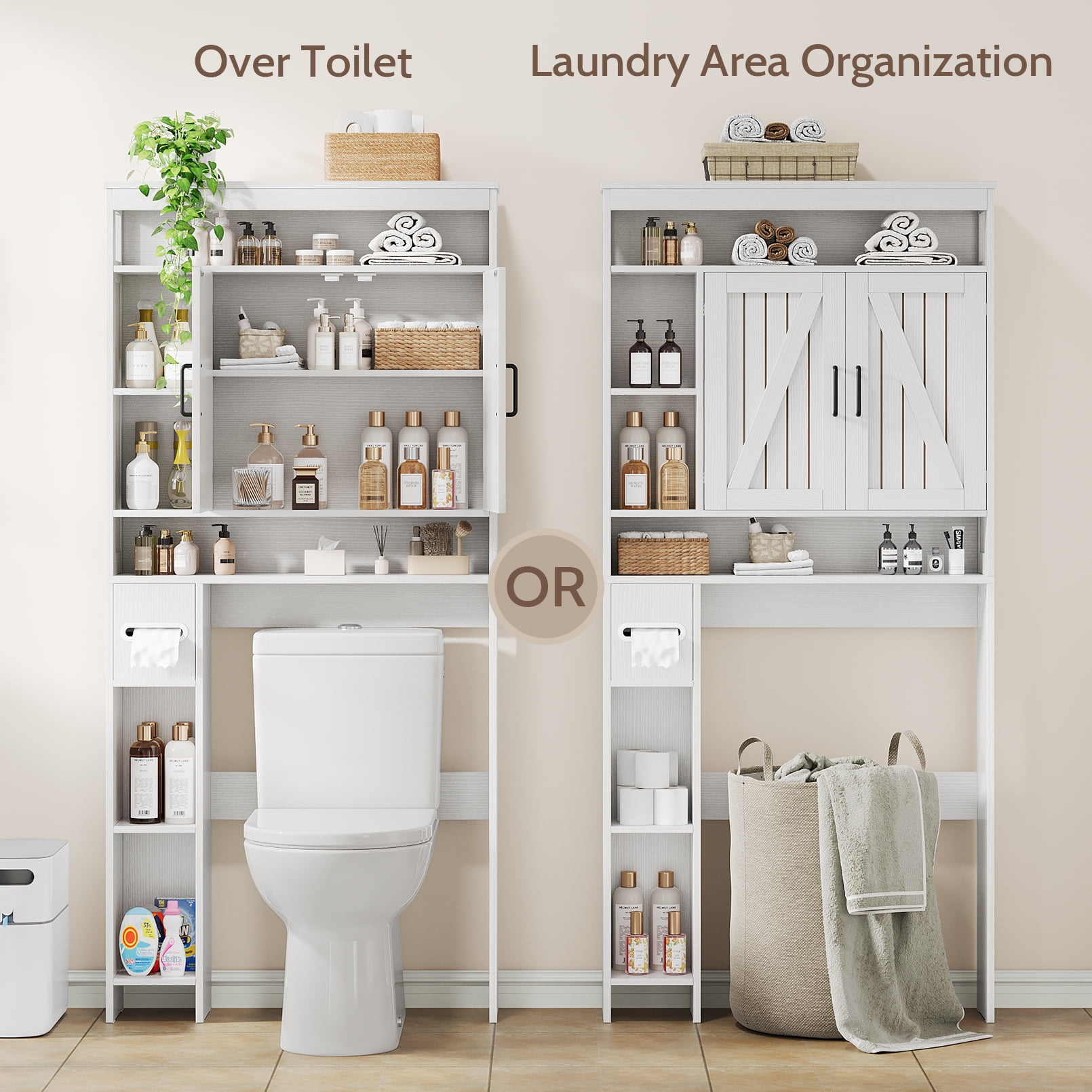 Vividwood Over-the-Toilet Cabinet with Soft Close Doors, White