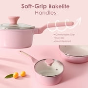 SENSARTE Ceramic Pots and Pans Set 10-Piece, Nonstick Cookware Set with Stay-Cool Handles, Induction Compatible, Dishwasher Safe, Stackable, Pink