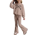 thumbnail image 4 of XEGLSBU Girls Valentines Day Outfit Size 8 Girls Long Sleeve Round Neck Top with Flare Pants Bow Print Casual Outfit for Kids Khaki Size 3-4 Years, 4 of 4