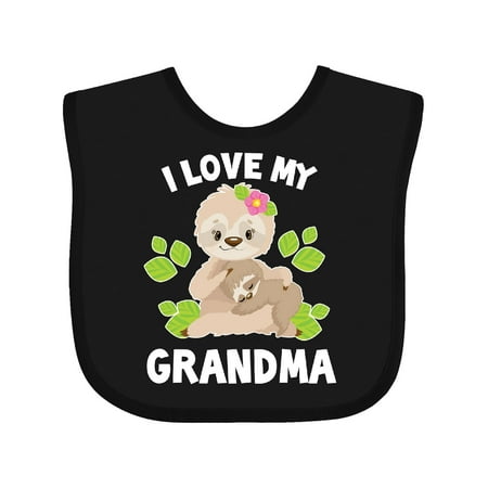 

Inktastic Cute Sloth I Love My Grandma with Leaves Gift Baby Boy or Baby Girl Bib