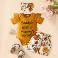 thumbnail image 2 of Kaprioy Girls Summer Outfits Two Sweetsuit Bumble Bee Printed One Romper Shorts Headband Summer Ruffle Sleeve Clothes, 2 of 5