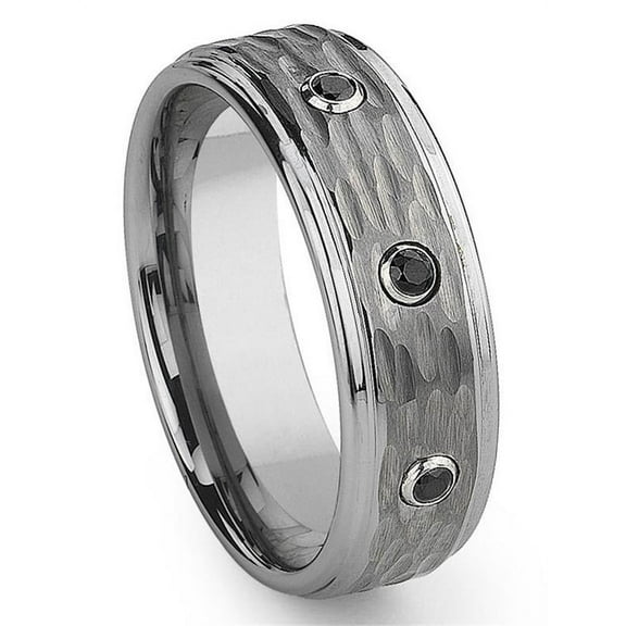 Titanium Kay Tungsten Carbide Black Diamond Hammer Finish Comfort Fit Mens Wedding Band Ring Sz 10.0