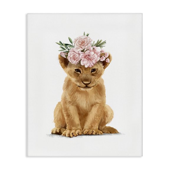 Stupell Industries Bohemian Boho Rose Floral Crown Lion Cub Safari Animal Canvas Art, 16 x 20, by Ziwei Li