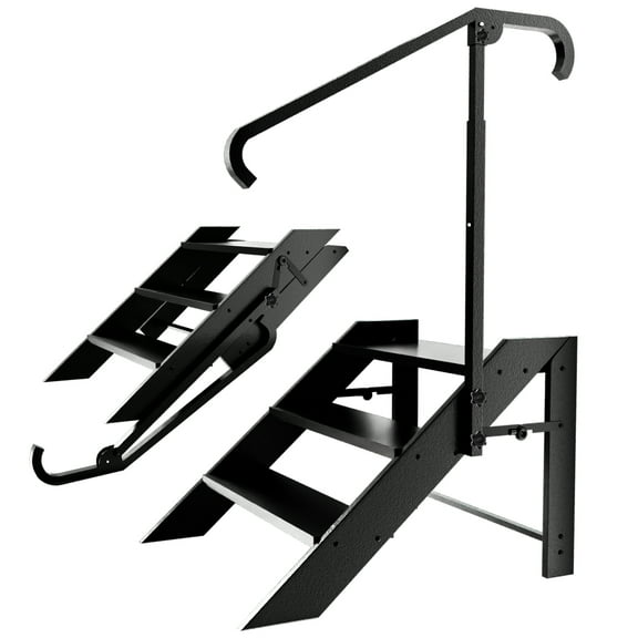 BAYUELSWU RV Steps with Height Adjustable Handrail, Step Ladder 3 Step Folding, Portable Anti-slip Stairs Steps for RV, Heavy Duty Metal Step Ladder for Home, Travel Trailer, Camper, Porch