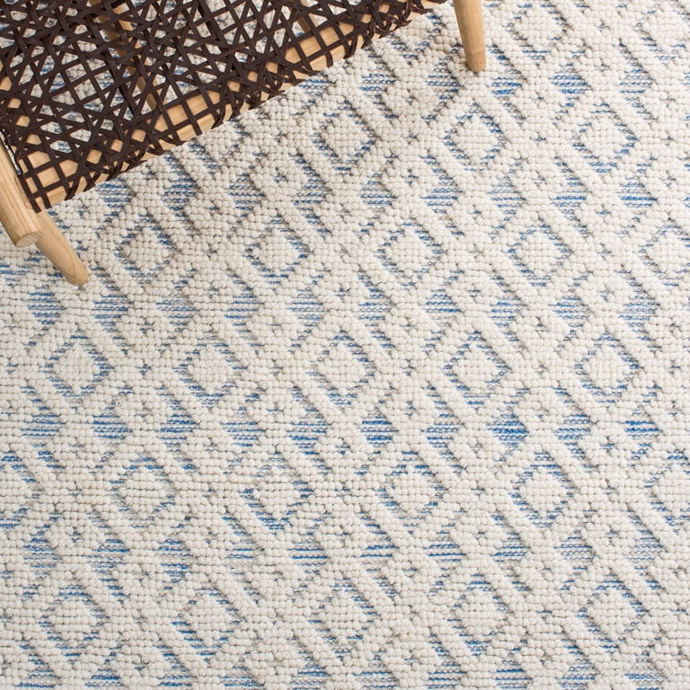 AELFIE Simone Flat-Weave Rug 4×6ウールラグ SAFAVIEH Vermont Simone Geometric Area Rug, 4' x 6', Ivory/Blue