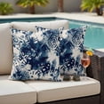 thumbnail image 4 of Blue Tie-dye Outdoor Waterproof Pillow Covers, Vintage Rustic Abstract Painting Art Decorative Square Throw Pillowcase Sofa Cushion Sham for Patio/Couch/Chair, 26"x26" 2 Pack, 4 of 8