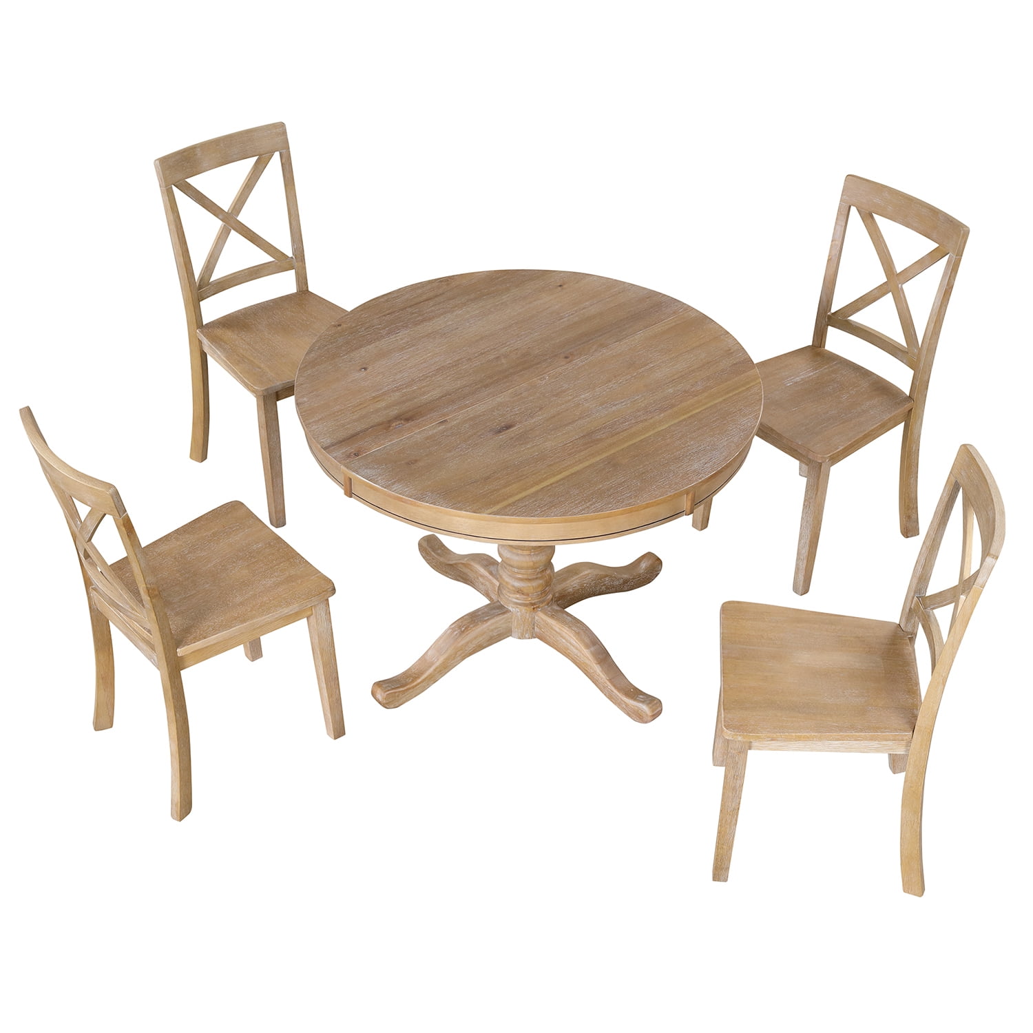 Kadyn 5 Piece Kitchen Dining Table and Chair Set, Dining Table Set for 4, Round Table and 4 Kitchen Room Chairs, Natural Wood Wash