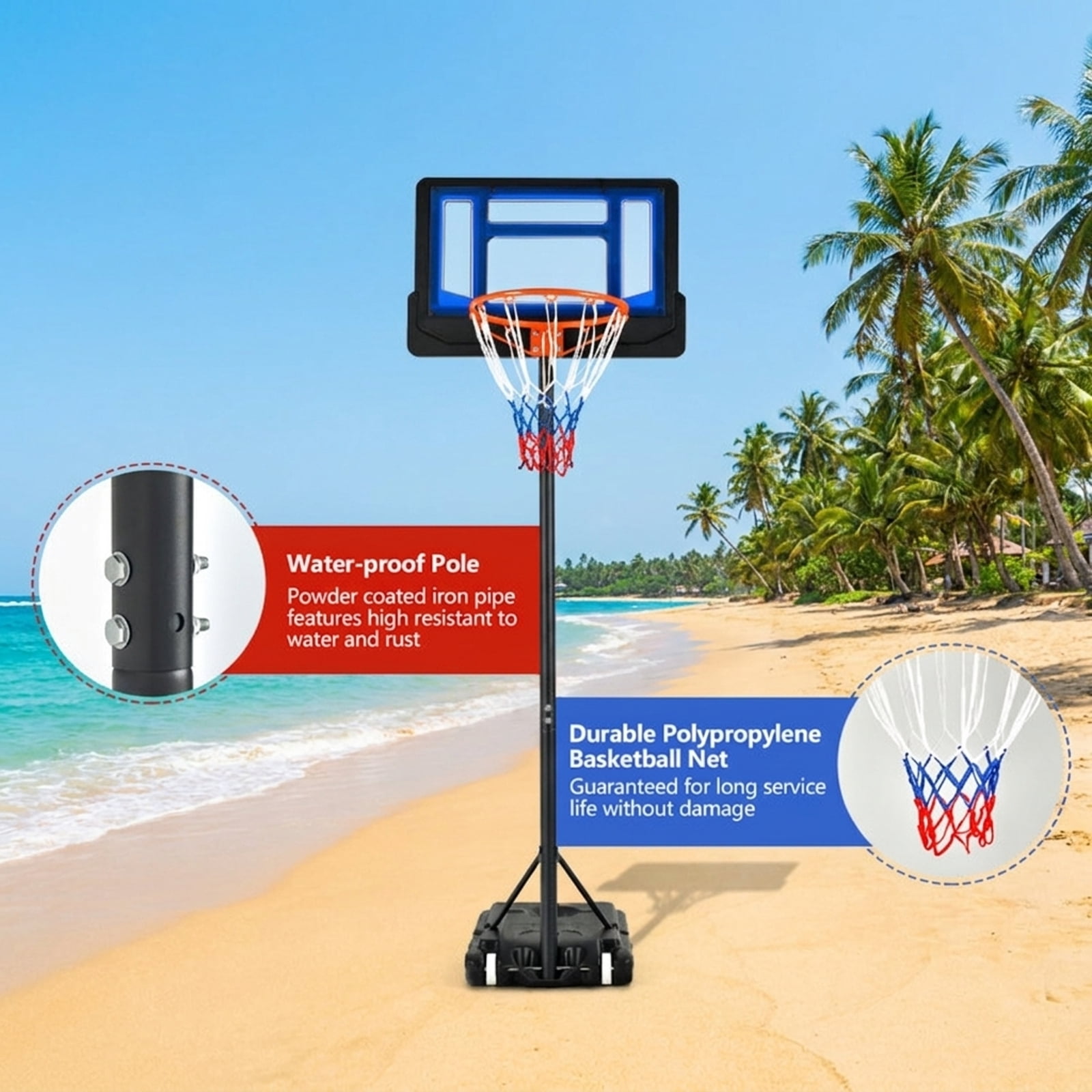 Airfind Portable Basketball Hoop with Adjustable Height 4.3 to 8.2 ft Range and Fillable Stabilizing Base and Wheels for Outdoor Driveway Play, Blue