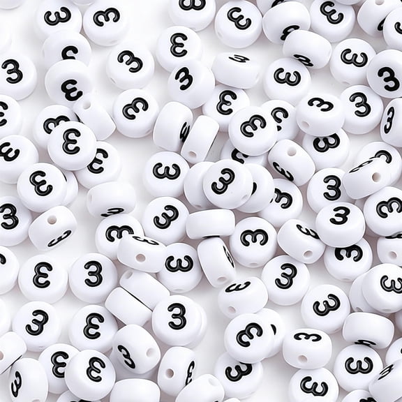 DESIGNICE 300Pcs Number Beads 4X7Mm Acrylic White Round Single Number 3 Beads for Bracelets Necklace Jewelry Making Letter and Number Beads