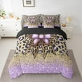thumbnail image 2 of Manfei Chic Bow Bowtie 7-Piece Bedding Comforter Set,Wild Cheetah Print King Bedding Sets,Purple Gold Brown Bed Sheets For Girls Teens,Ultra Soft Home Decor Reversible, 2 of 8