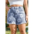 thumbnail image 3 of Chic Plus Size Denim Shorts with Floral Print - High Waist & Raw Hem | [ZhiHiMeRi] | (US 18W-20W)2X, 3 of 12
