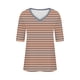 thumbnail image 4 of Camisas Sentuca de manga corta para mujer 2024, blusas informales con cuello en V y rayas sueltas, beige XXXL, 4 of 5