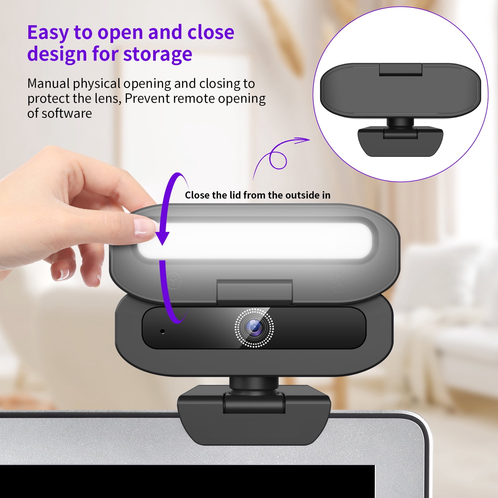Webcam with Microphone, 4K USB Webcam for PC Desktop & Laptop, Ring Light and 3-Level Brightness, Computer Camera with Privacy Cover & Tripod Stand