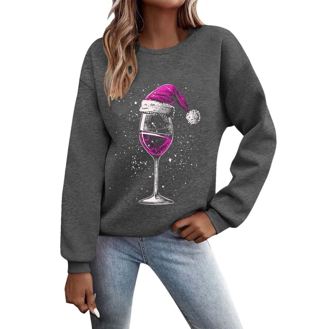 2024 Mode Hiver Chandail en Molleton Sans Capuche pour Femmes Imprimé Verre Violet Doux Confortable Décontracté Manches Longues Chandail Mode Urbaine