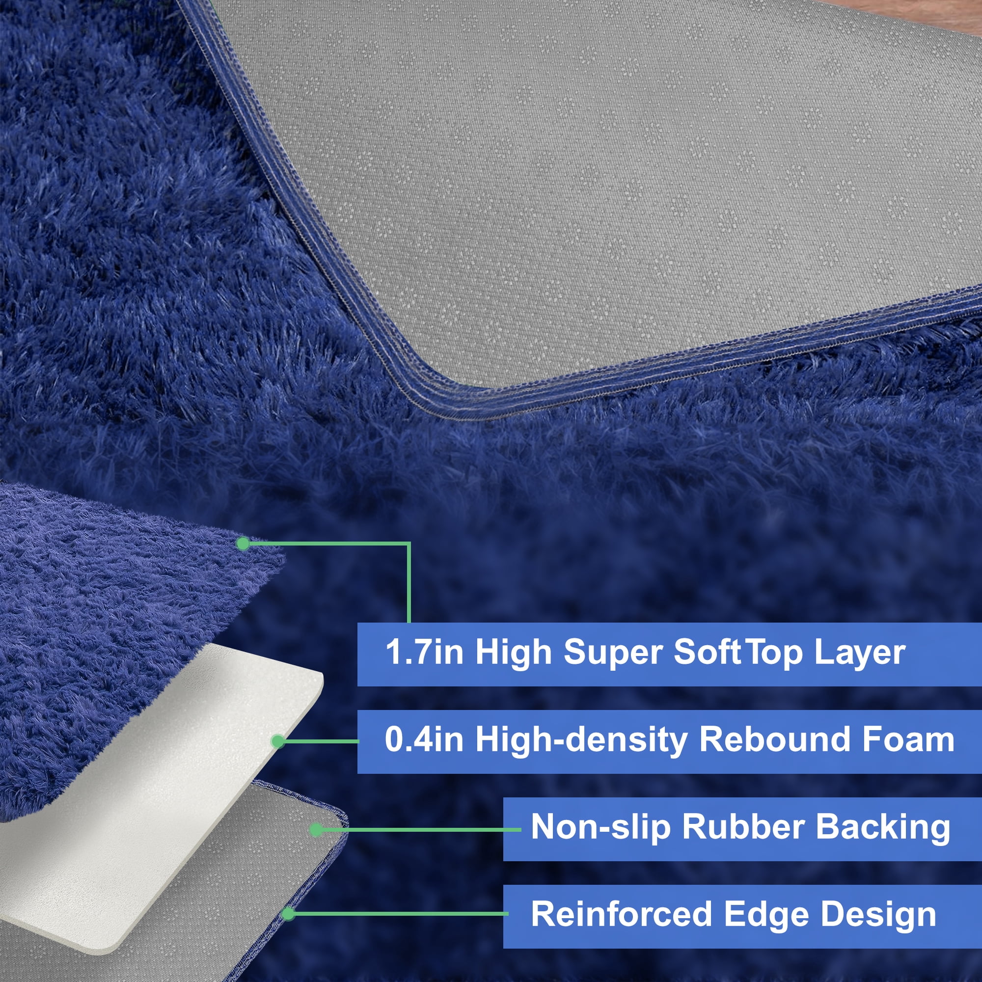 Nefoso Shag Area Rug, 7ft x 10ft Soft Fluffy Area Rugs for Living Room Bedroom Decor Carpet, Dark Blue