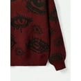 thumbnail image 3 of Women'S Oversized Eye Print Knit Crewneck Fall Pullover Sweaters Red L, 3 of 4