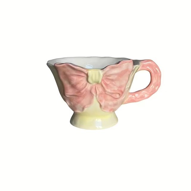 1 taza de café de cerámica pintada a mano con lazo, mango plano, adecuada for cafetería, café con leche, taza de café molida a mano, taza de leche de oficina, taza for beber, regalo de vacaciones