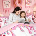 thumbnail image 4 of Meiyoeat Cute Sprinkle Baseball Twin Comforter Sets for Boys Girls Kids, Ice Cream Monogram H Bedding Set, Pink Red, Pink Reversible, 2-Piece, 4 of 6