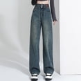 thumbnail image 3 of BUYISI Retro High Waist Fashion Wide Leg Pants For Women 2025 New Loose Straight Blue S, 3 of 9