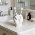 thumbnail image 4 of Ceramic Hand Ornament Vase Pen Toothbrush Holder, Multi-Functional Storage Rack Craft Home Decor, White Pink Miniature Sculpture for Desk Shelf Bathroom, 4 of 6