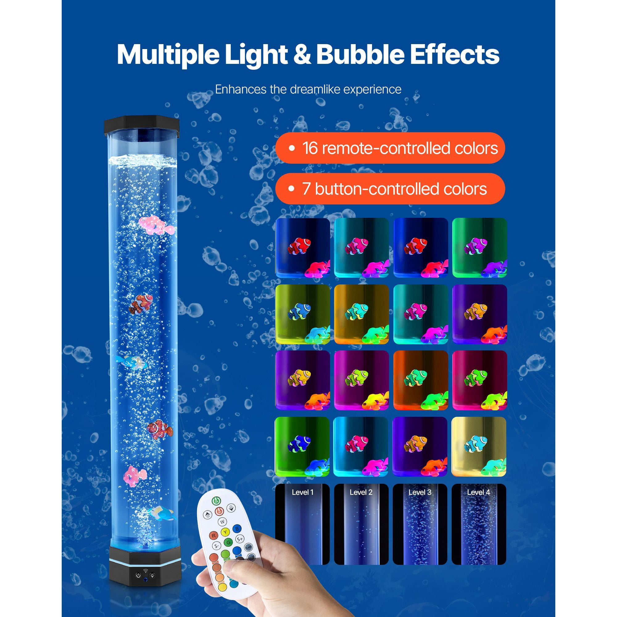 Bubble Lamp Floor-Standing 32 Inch 16 Color Remote Control Anti-Tip 40-45dB for Autism ADHD Anxiety Relief