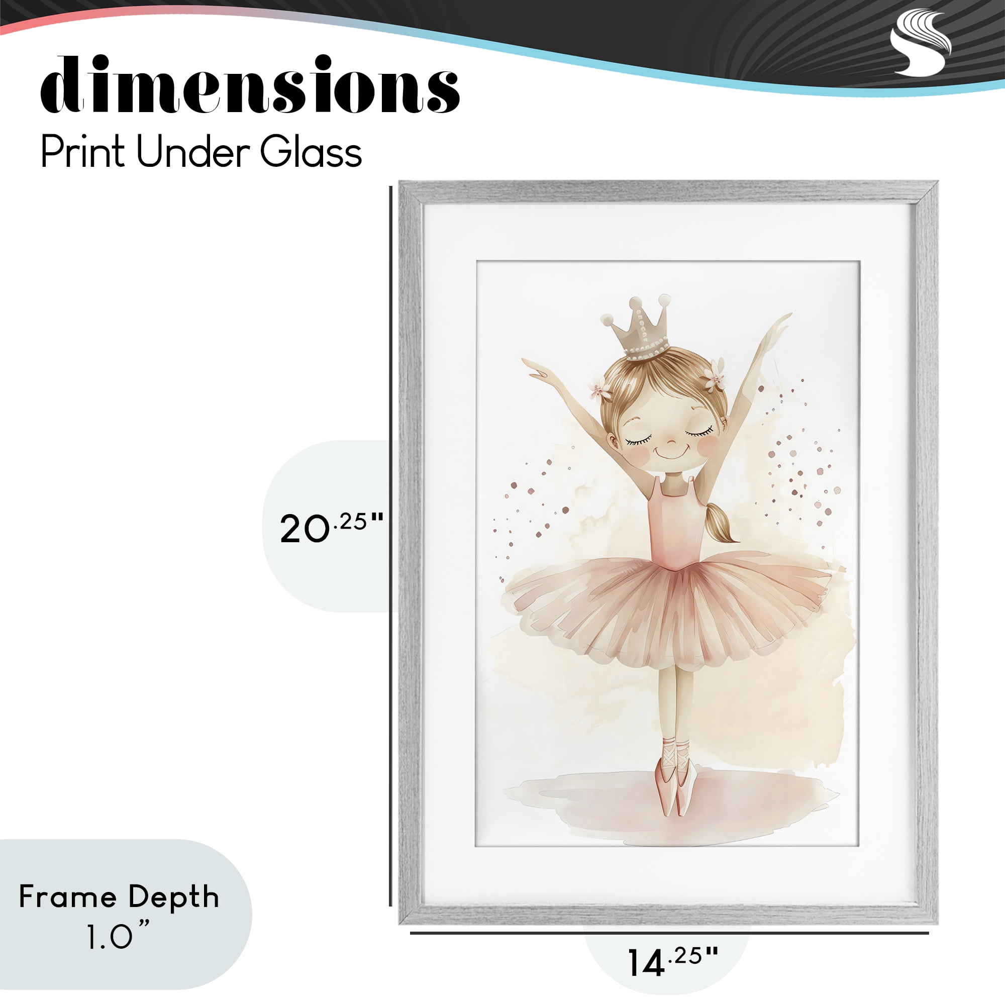 Stupell Industries Crowned Ballerina with Flowers Gray Framed Print Under Glass, design by Creative Studio