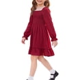 thumbnail image 3 of INSPIRE CHIC Girls' Halloween Long Sleeve Smocked Dress Square Neck High-Low Hem Fall Midi Dress for School & Parties 5-6 Years Burgundy, 3 of 5