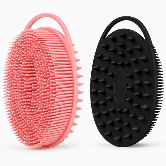 AIMAIAIMAI Double-Sided Silicone Body Scrubber Bath Brush, 2 Count, Pink and Black