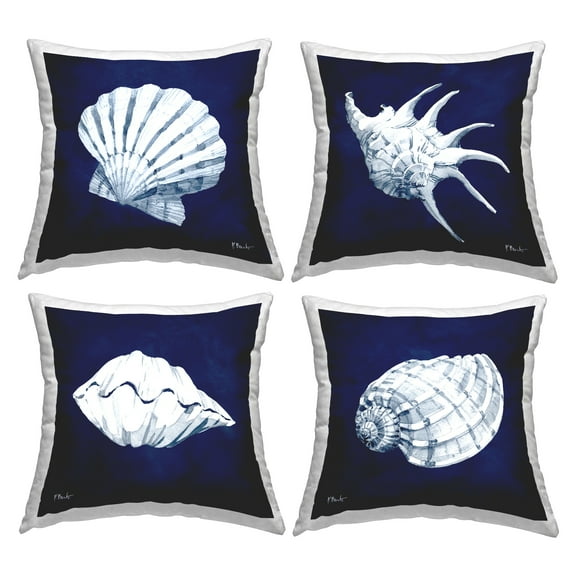 Stupell Industries Navy Blue Varied Seashells Aquatic Animals Design by Paul Brent Throw Pillow (set of 4)