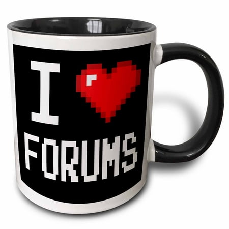 3dRose Geeky Old School Pixelated Pixels 8-Bit I Heart I Love Forums - Two Tone Black Mug, 11-ounce