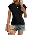 thumbnail image 3 of Zeagoo Fitted Shirts for Women Cap Sleeve Ruched T Shirts Crewneck Solid Tunics Business Work T-Shirt Summer Basic Top, 3 of 6