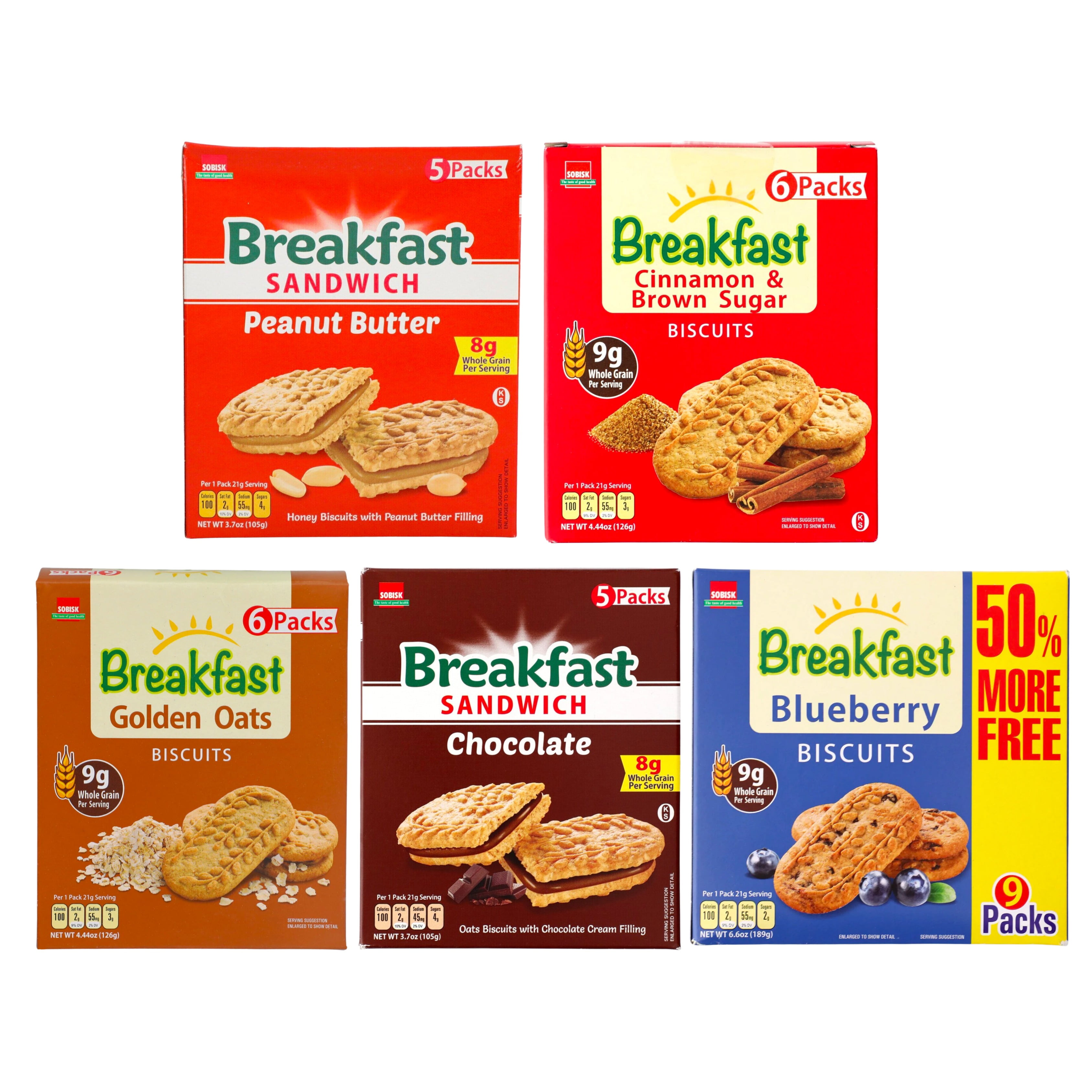 Sobisk Breakfast Biscuits Combo Pack (Pack of 5 Flavors)