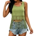 thumbnail image 2 of LEKWK Tank Tops for Women Trendy Hollow Out Tassel Hem Boho Tops Sleeveless Crew Neck Flowy Summer Shirts Fashion Beach Vacation Holiday Clothes, 2 of 5