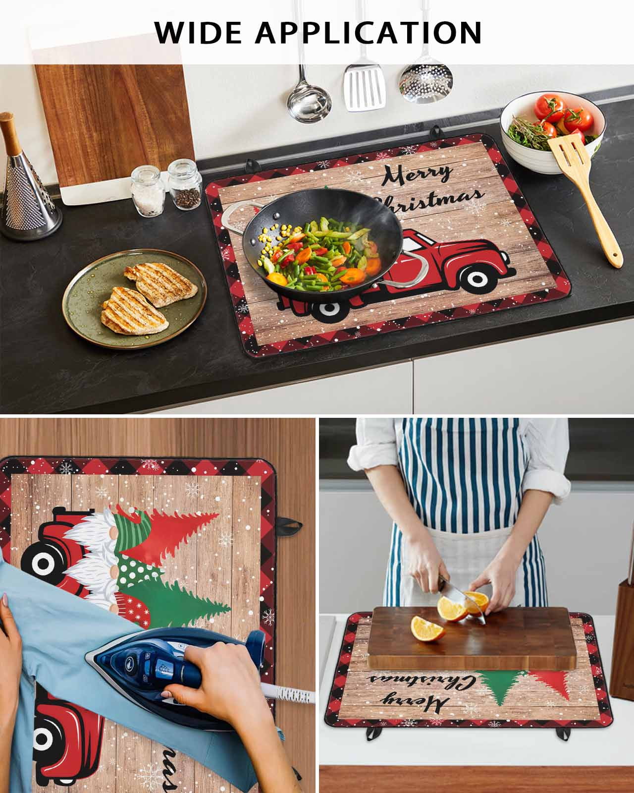 Large Induction Cooktop Protector Mat Red Christmas Stove Top Covers for Electric Stove, Truck Gnomes Xmas Tree Snowflake Wooden Plaid Decorative Stove Burner Cover Mats, Glass Top Stove Cover