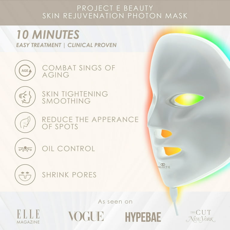 Project E Beauty Skin Rejuvenation Photon Mask, 7 LED Colors for Anti-Aging -